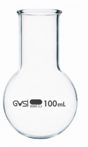 Boiling Flask 100ml Borosilicate Glass Round Bottom, Wide Neck — GWSI laboratory product.