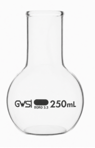 Boiling Flask 250ml Borosilicate Glass Round Bottom, Wide Neck — GWSI laboratory product.