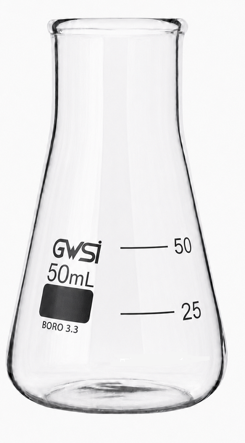 Conical Flask, 50 ml Glass Wide Neck — GWSI laboratory product.
