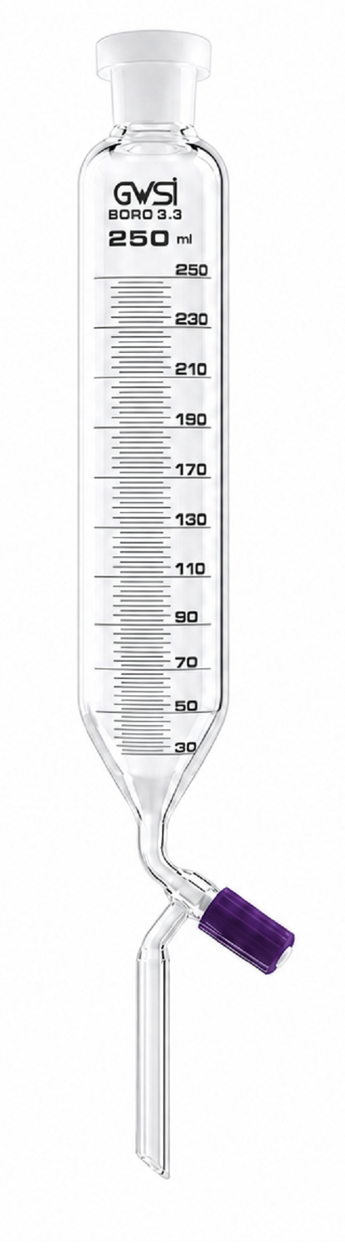 Dropping Funnels Graduated with Rotaflow PTFE Stopcock and Socket 250 ml — GWSI laboratory product.