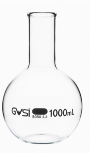 Flask Boiling , flat bottom, narrow neck with beaded rim 1000ml, borosilicate glass — GWSI laboratory product.
