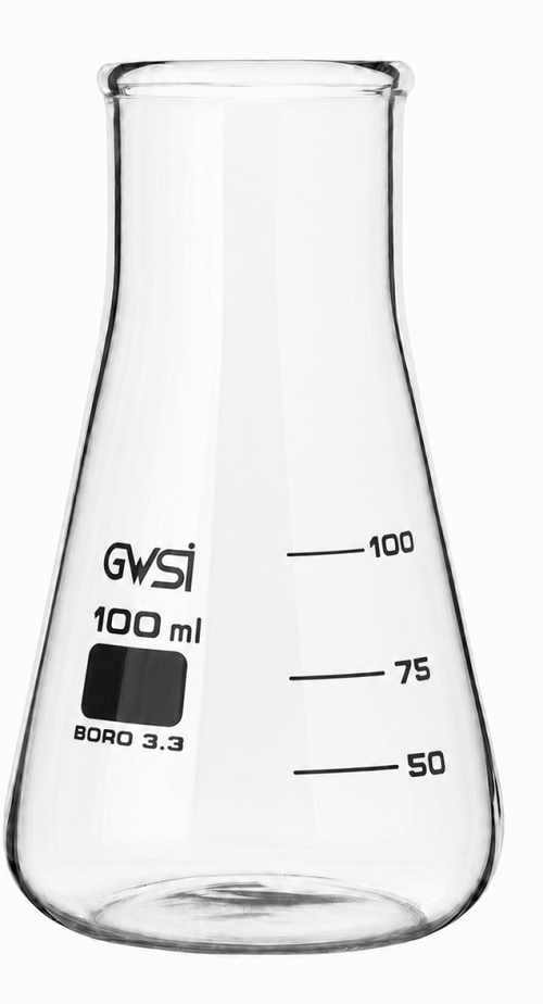 Conical Flask, 100 ml Glass Wide Neck — GWSI laboratory product.
