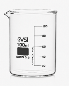 Beaker Low form, with spout borosilicate glass 100 ml — GWSI laboratory product.
