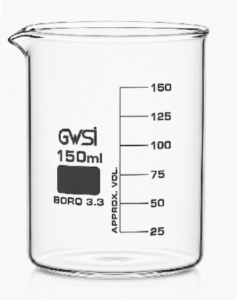 Beaker Low form, with spout borosilicate glass 150 ml — GWSI laboratory product.